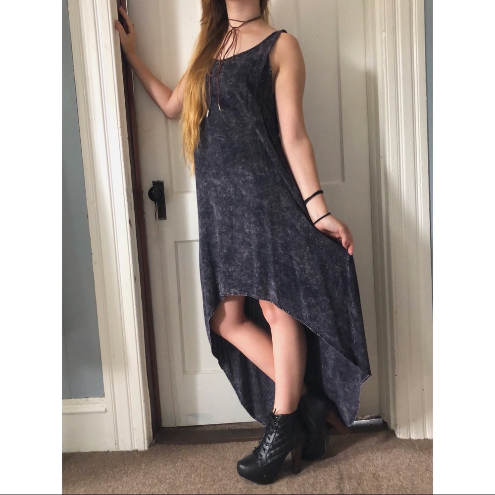 Maxi High Low Acid Wash Charcoal Gray Dress